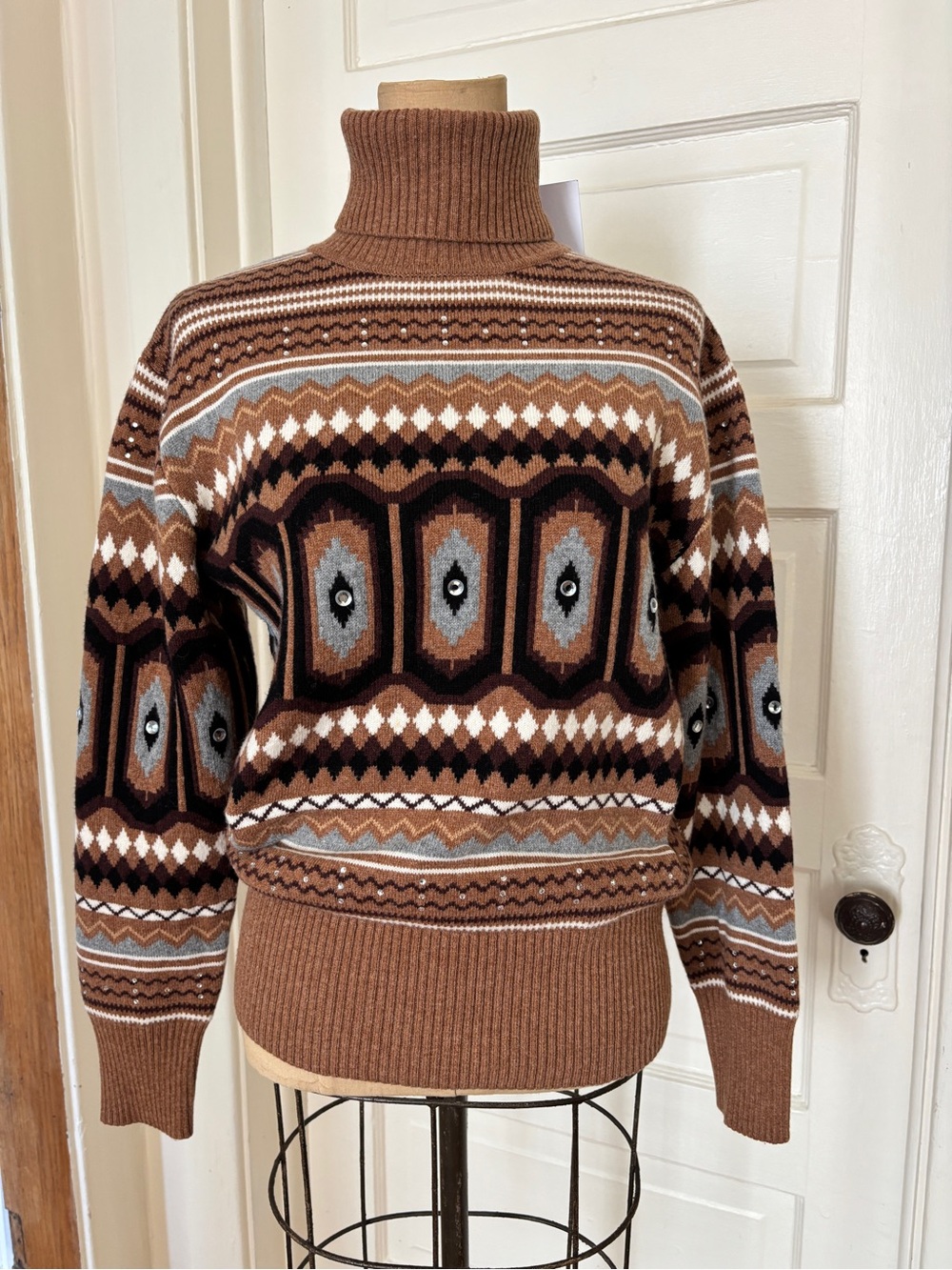 Aligne Brown Fair Isle Turtleneck Sweater - Timeless Patterned Knit